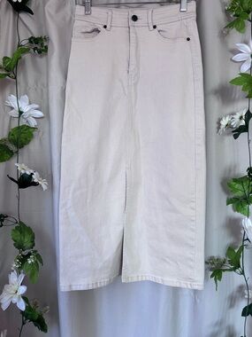 Ya Los Angeles- Classic Straight Mid-Length- Light Cream Denim Skirt- XS
